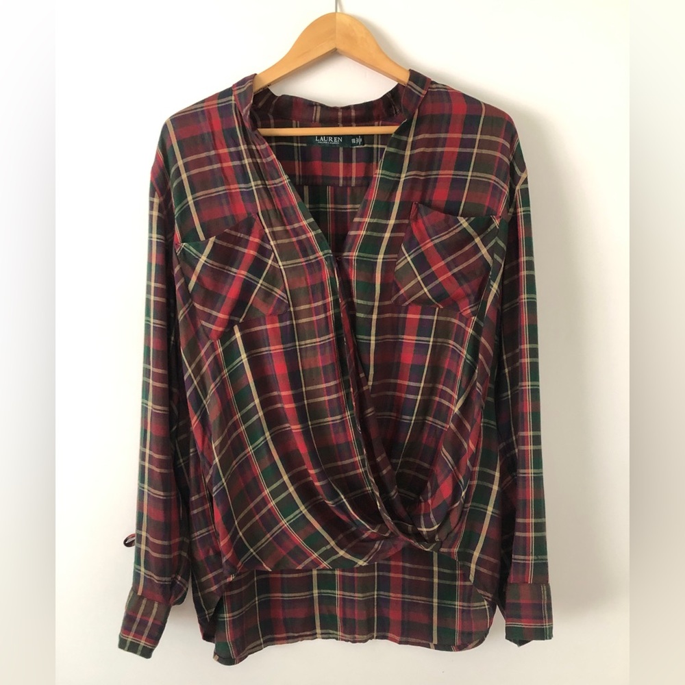 Lauren Ralph Lauren Red Multi Plaid Wrap Shirt XXL. Only wore it twice.